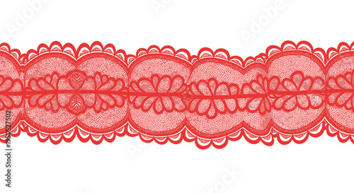 Intricate Red Lace Border with Floral Pattern on White Background