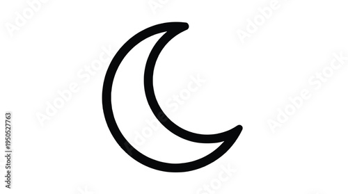 Crescent moon shape in simple black and white icon
