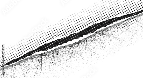 Torn Paper Edge with Halftone Dots and Scratches - Grunge Texture Background