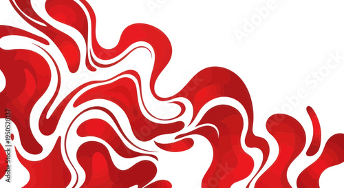 Abstract Red Swirls and Waves on White Background - Organic Flowing Design
