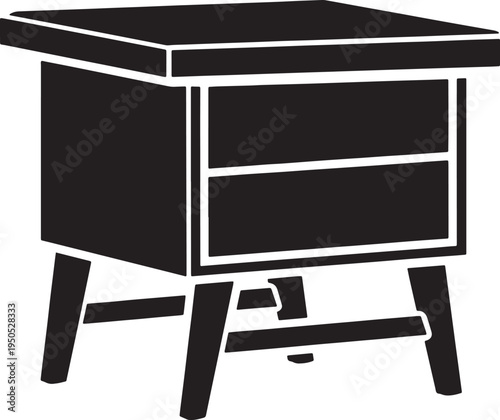 Simple black and white illustration of a nightstand with two drawers
