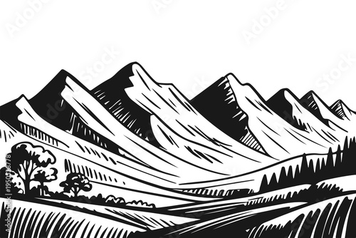 mountain range landscape sketch dawing vector