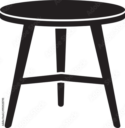 Simple iconic black stool with three legs and round seat