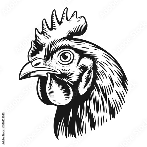 Chicken hen head Vintage retro print sketch ink pencil style drawing