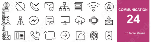 Communication Line Icons Set – Chat, Message, Call & Social Media Editable Stroke Vector