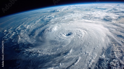 Satellite view of a powerful hurricane swirling over Earth's atmosphere