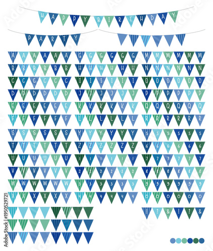 Party Bunting Alphabet Triangle Vector Blue Rainbow