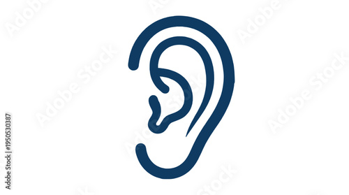 Blue ear outline drawing isolated on white background