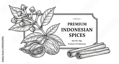 Premium Indonesian Spices - A Detailed Botanical Illustration.