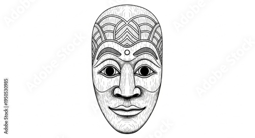 Detailed Line Art of an African Tribal Mask.
