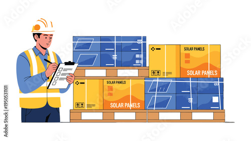 Solar Panel Inspection: A dedicated worker meticulously inspects a batch of solar panels, verifying quality and ensuring everything meets the highest standards.