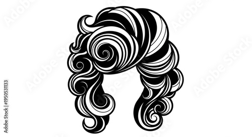Detailed illustration of a vintage, ornate, and curly wig.