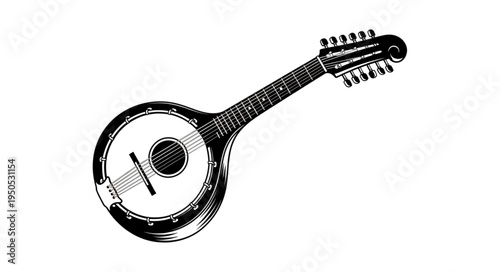 Detailed Sketch of a Banjo Mandolin Musical Instrument.