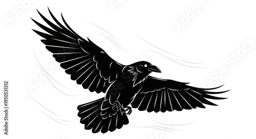 Majestic Raven in Flight - A Symbol of Mystery and Intelligence.