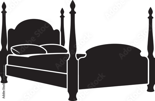 Silhouette of a fourposter bed with footboard and headboard