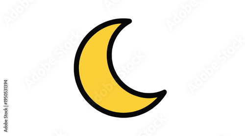 Crescent moon with a bold outline on white backdrop