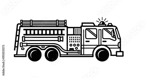 Detailed Line Art Illustration of a Fire Engine Truck.