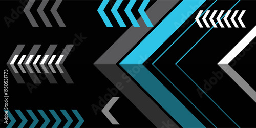 Abstract geometric background for racing sports and technology. Blue, gray, and white chevron arrow shapes with dynamic lines