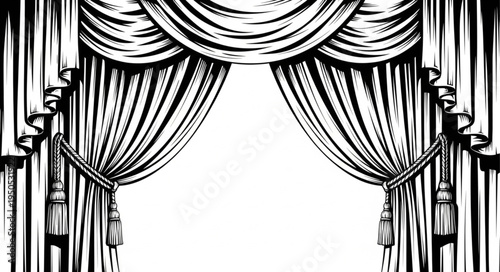 Elegant Stage Curtains - A Classic Theatrical Drape Illustration.