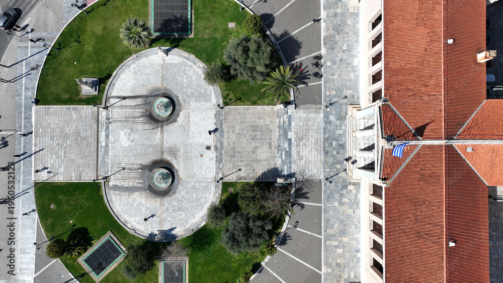 Fototapeta premium Aerial drone photo of historic building of University of Athens, Attica, Greece