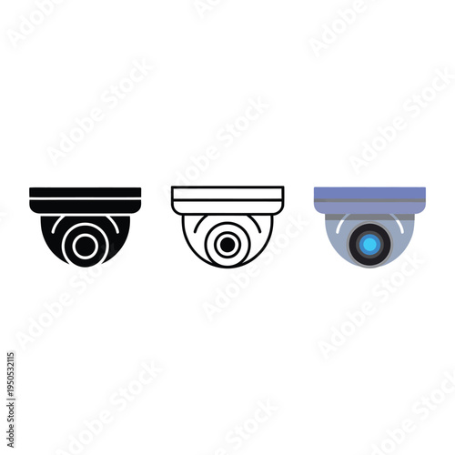 Security camera icons a black white and blue illustrated set with varying detail
