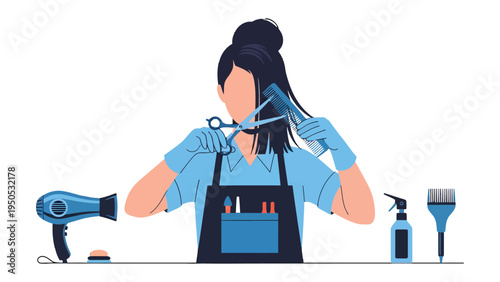 Salon Styling: A professional stylist meticulously attends to hair care with skilled hands, showcasing the artistry and tools of the trade.