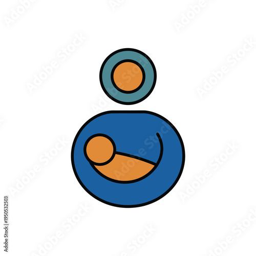 Simple icon depicting a mother and baby shown in a circular minimalist style