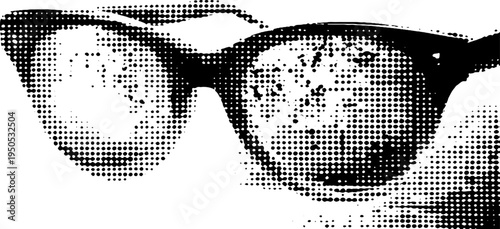 Nostalgic vision through vintage sunglasses with flames reflected in halftone art