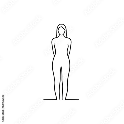Woman standing alone in minimalist line art style on white background simple illustration for design and decoration