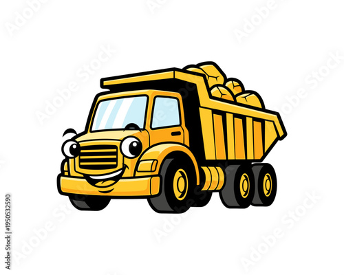 Cheerful Dump Truck in Action at Construction Site - Colorful Illustration, Urban Environment, Playful Design