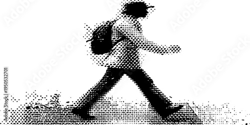 Urban pedestrian crossing sign in black and white halftone style for retro design uses