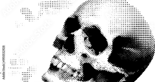 Vintage urban graffiti skull with black and white halftone effect for street art designs