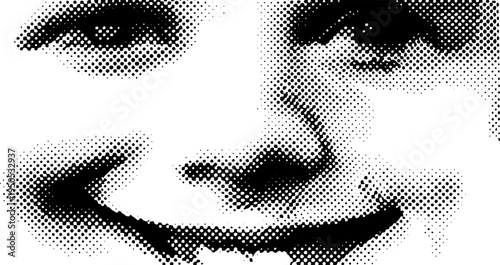 Urban graffiti smiley face in cracked black and white halftone art style