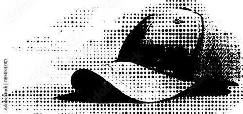 Urban style baseball cap art with halftone effect in black and white