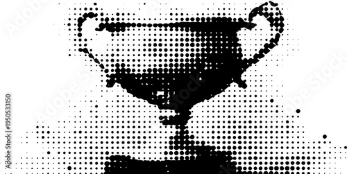 Black and white halftone trophy with lightning icon for vintage design concept