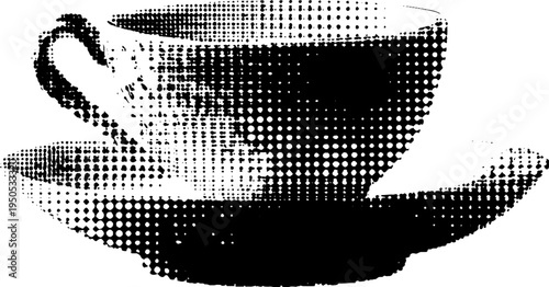 Vintage tea cup with handle in black and white halftone design for retro decor