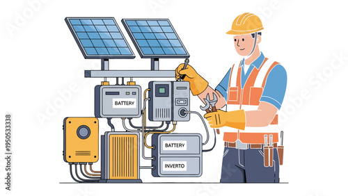 Sustainable Energy Technician: An electrician is meticulously working on solar panels, symbolizing the future of eco-friendly energy and sustainable solutions.