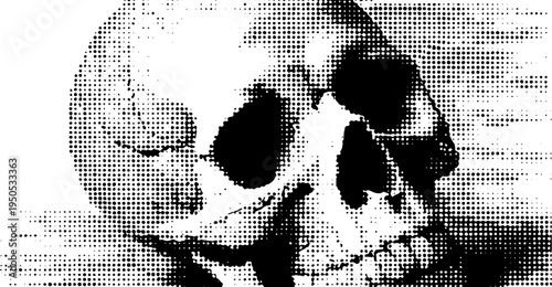 Urban sneaker and skull logo design in black and white halftone style