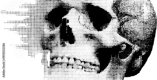 Urban sneaker skull logo design in black and white halftone style