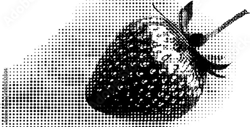 Black and white halftone strawberry texture with seeds for artistic design