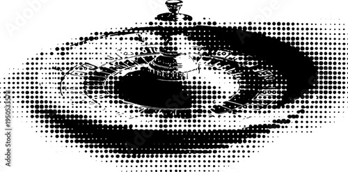Vintage black and white halftone roulette wheel for casino game design