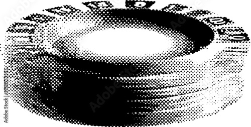 Vintage casino roulette wheel in black and white halftone style
