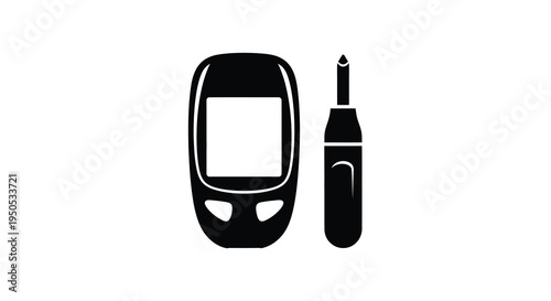 A simple black silhouette depicts a blood glucose meter and a lancet essential tools for diabetes management high quality