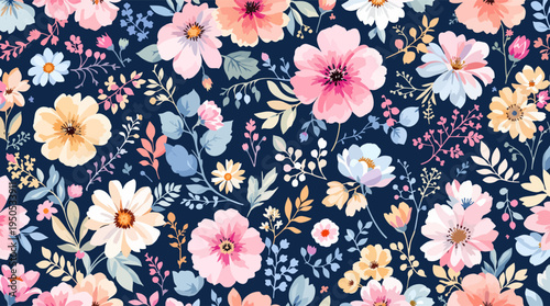 Vintage-inspired floral texture with airy watercolor blossoms and soft botanical elements on a clean background