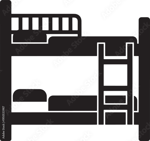 Simple black and white illustration of bunk bed with ladder