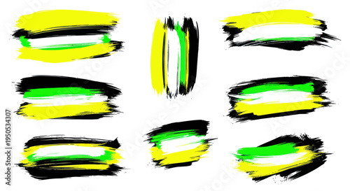 Abstract Brush Stroke Set: Yellow, Green, Black, White - Grunge Texture