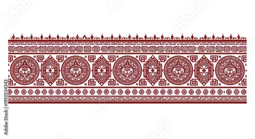 Ancient Mayan Calendar Border Design - Sun God Motif