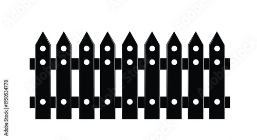 A simple black and white illustration depicts a section of a picket fence with regularly spaced vertical posts