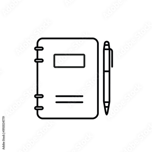 Minimalist Monoline Vector Icon of Spiral Notebook and Pen for Notes and Planning
