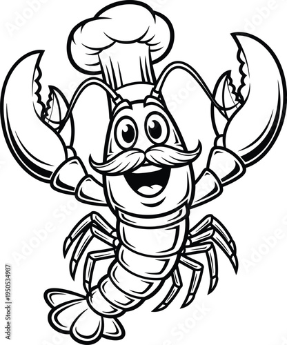 Cartoon Lobster Chef with Moustache Ready to Cook Seafood Restaurant Mascot Stock